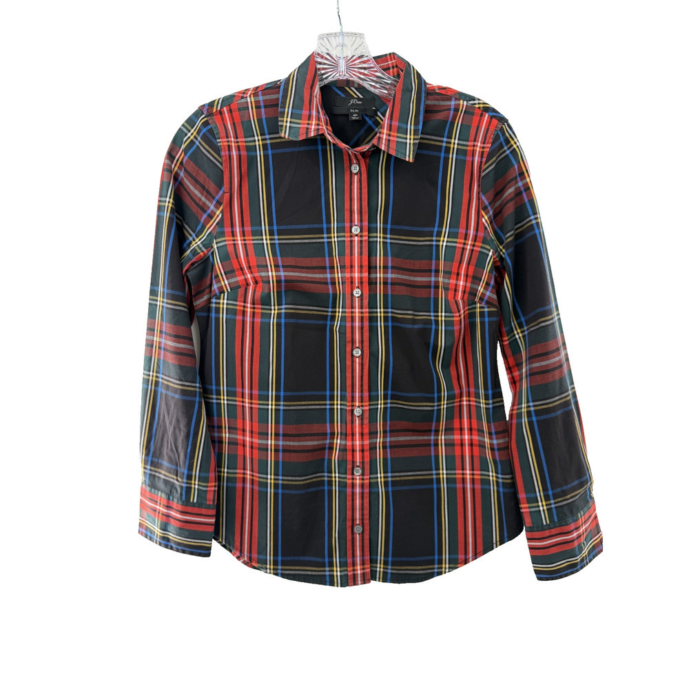 J. Crew Women's Plaid Button Down Shirt Size 4 Petite Long Sleeve Cotton Blend
